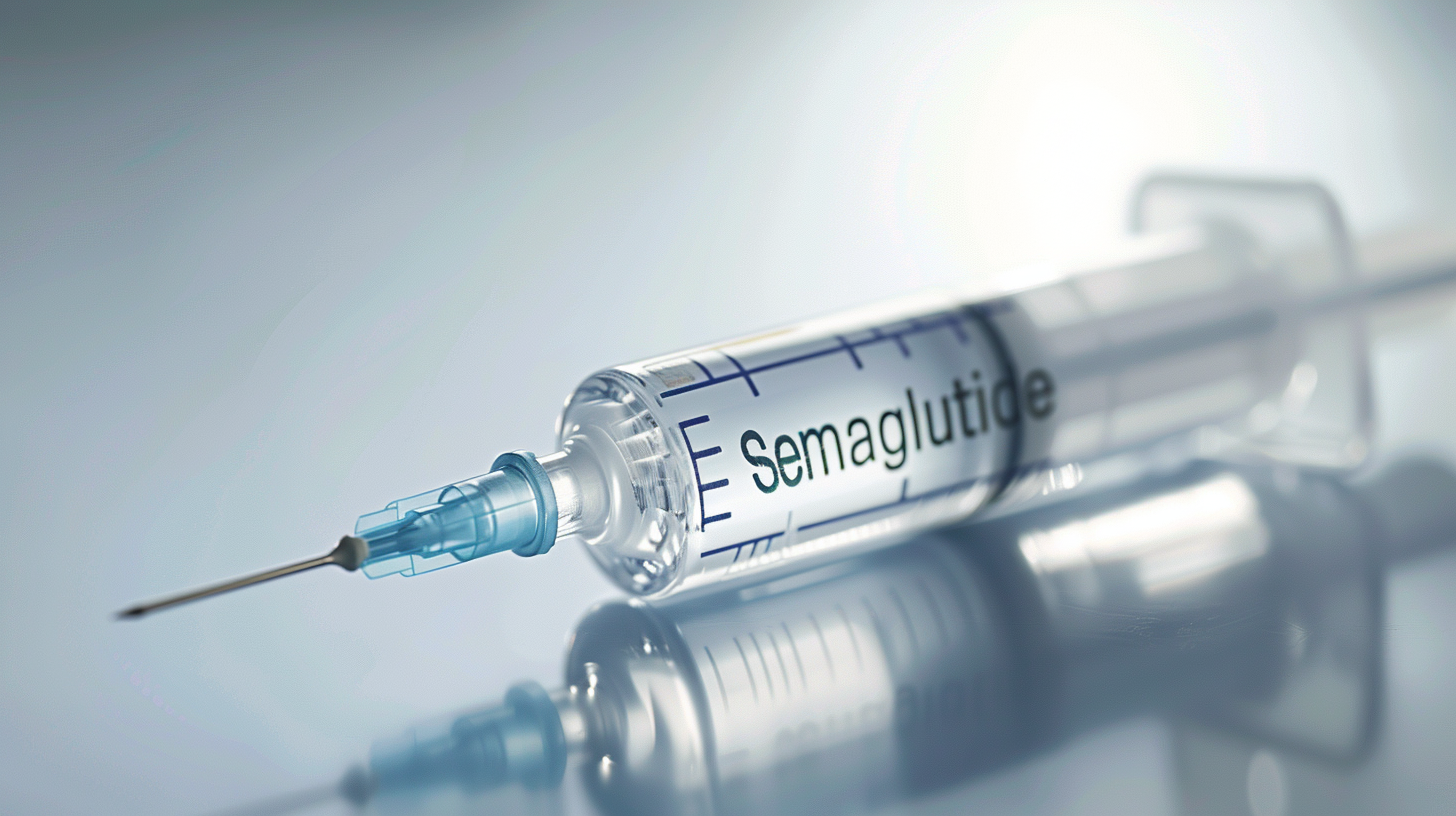 A medical syringe labeled "Semaglutide".