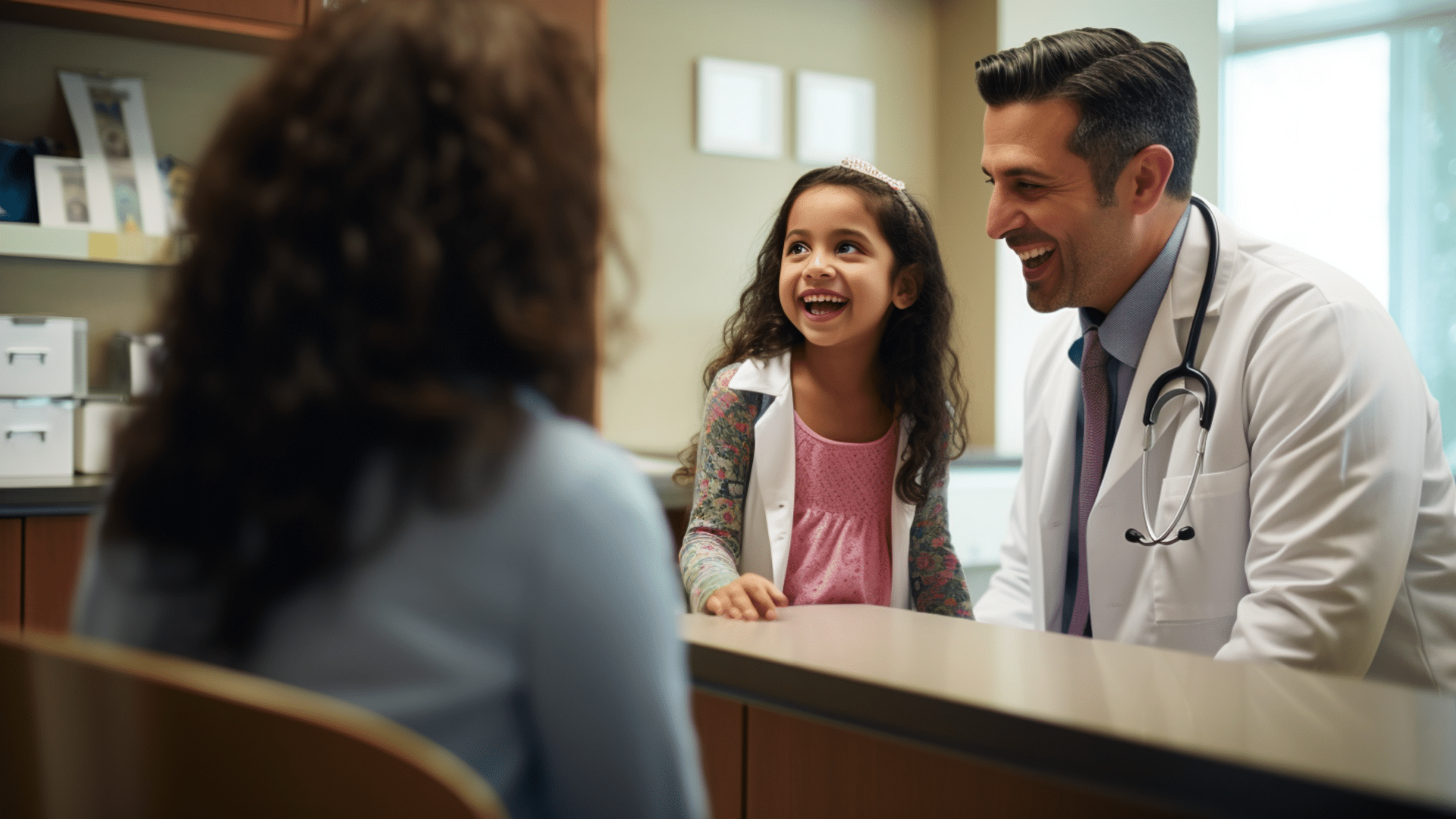 A doctor with a mother and daughter patient having consultation.