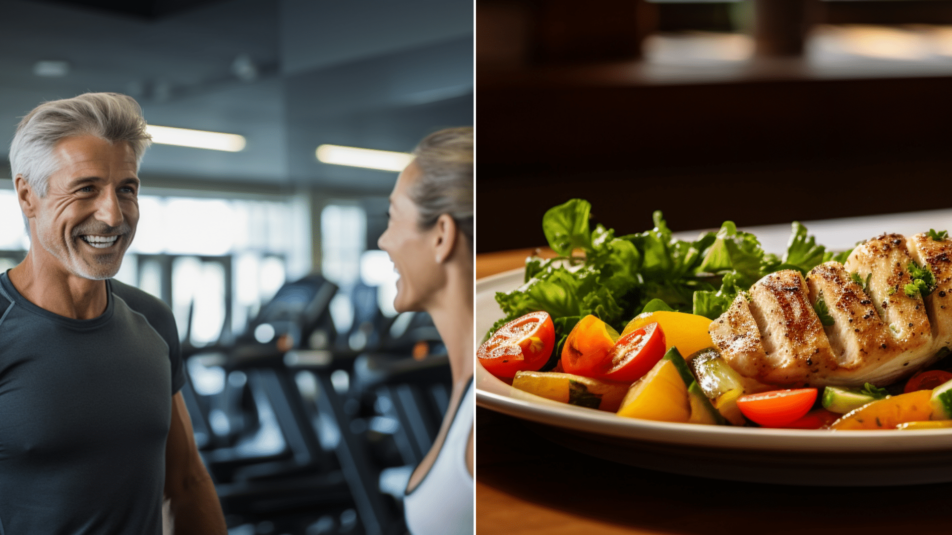 A hispanic man in a gym, and a keto diet food.