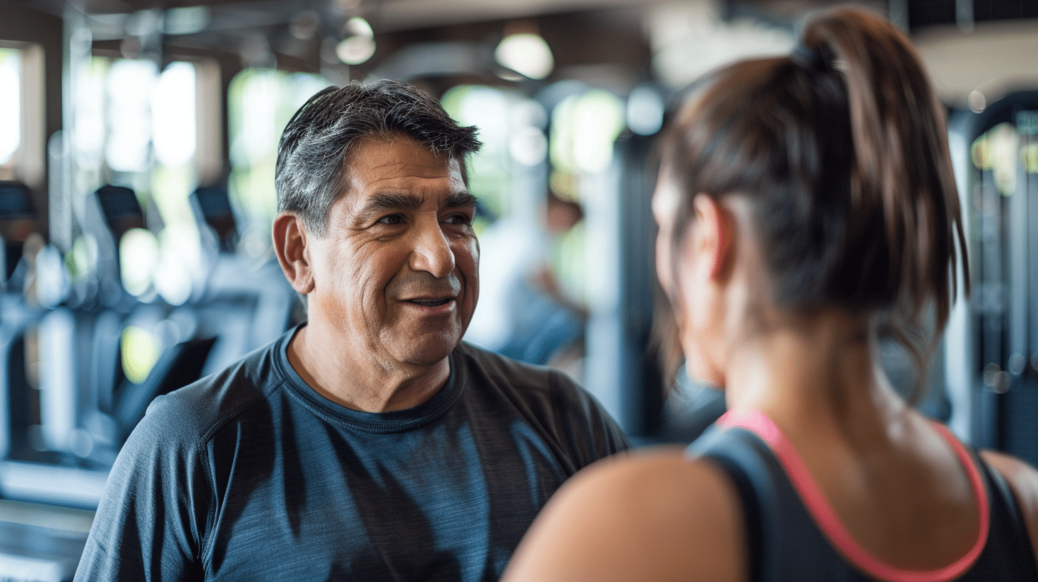 A hispanic man and gym instructor.