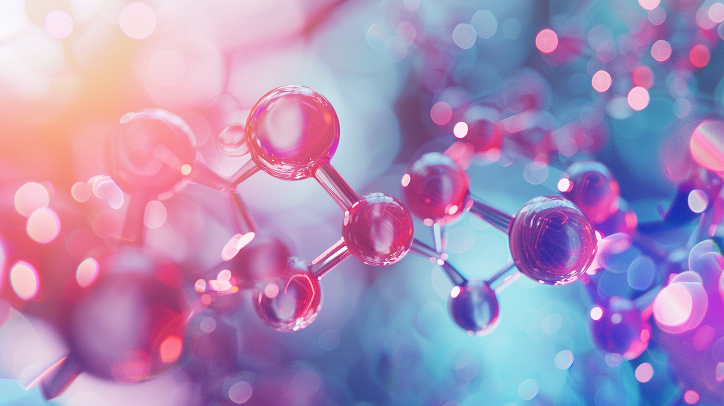 A 3D rendering of hormone molecule structure.