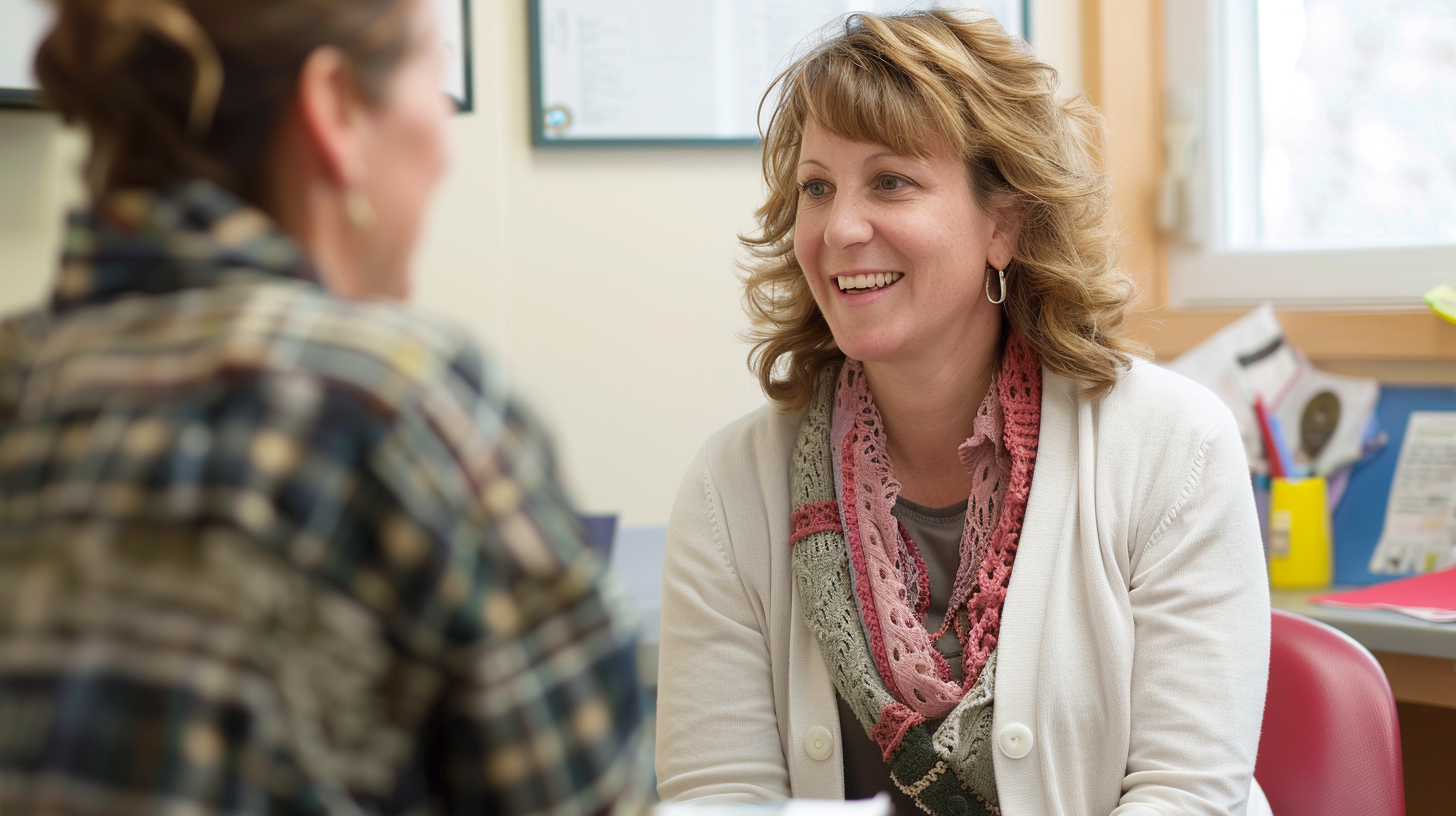 A patient having emotional counseling with a therapist in a clinic.