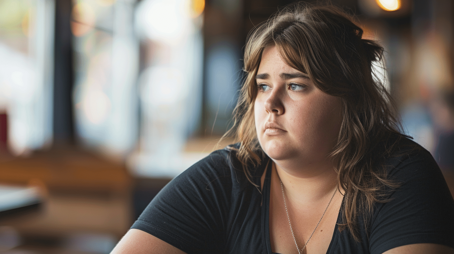 A stressed-looking slightly overweight female.