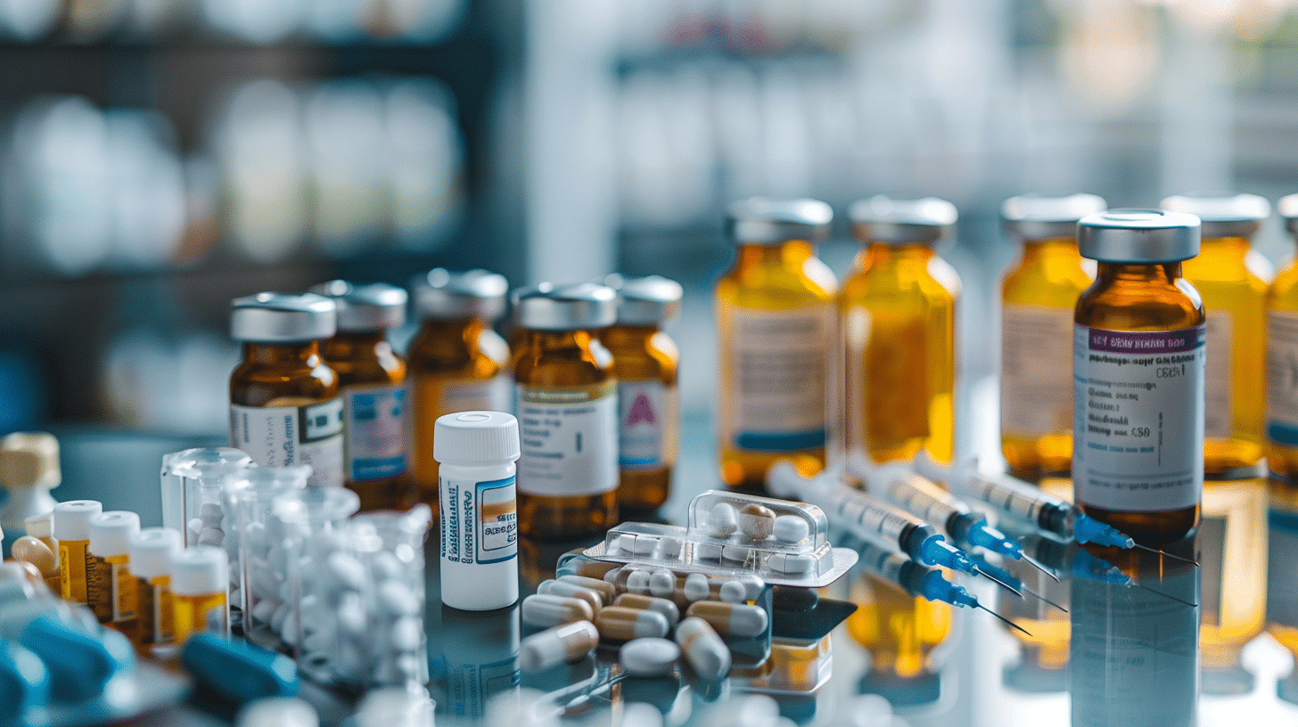 An image of pills, bottles and medications.