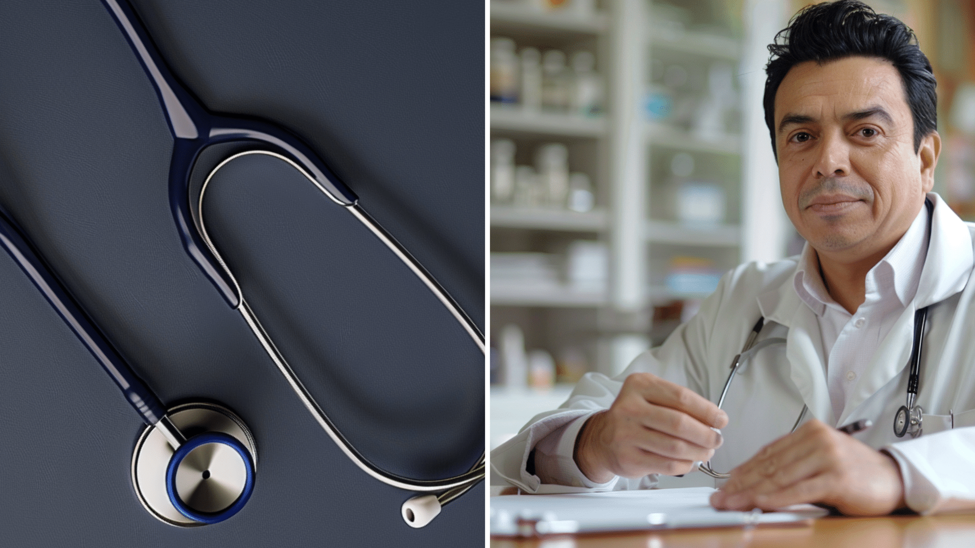 An image of a stethoscope and a medical doctor.