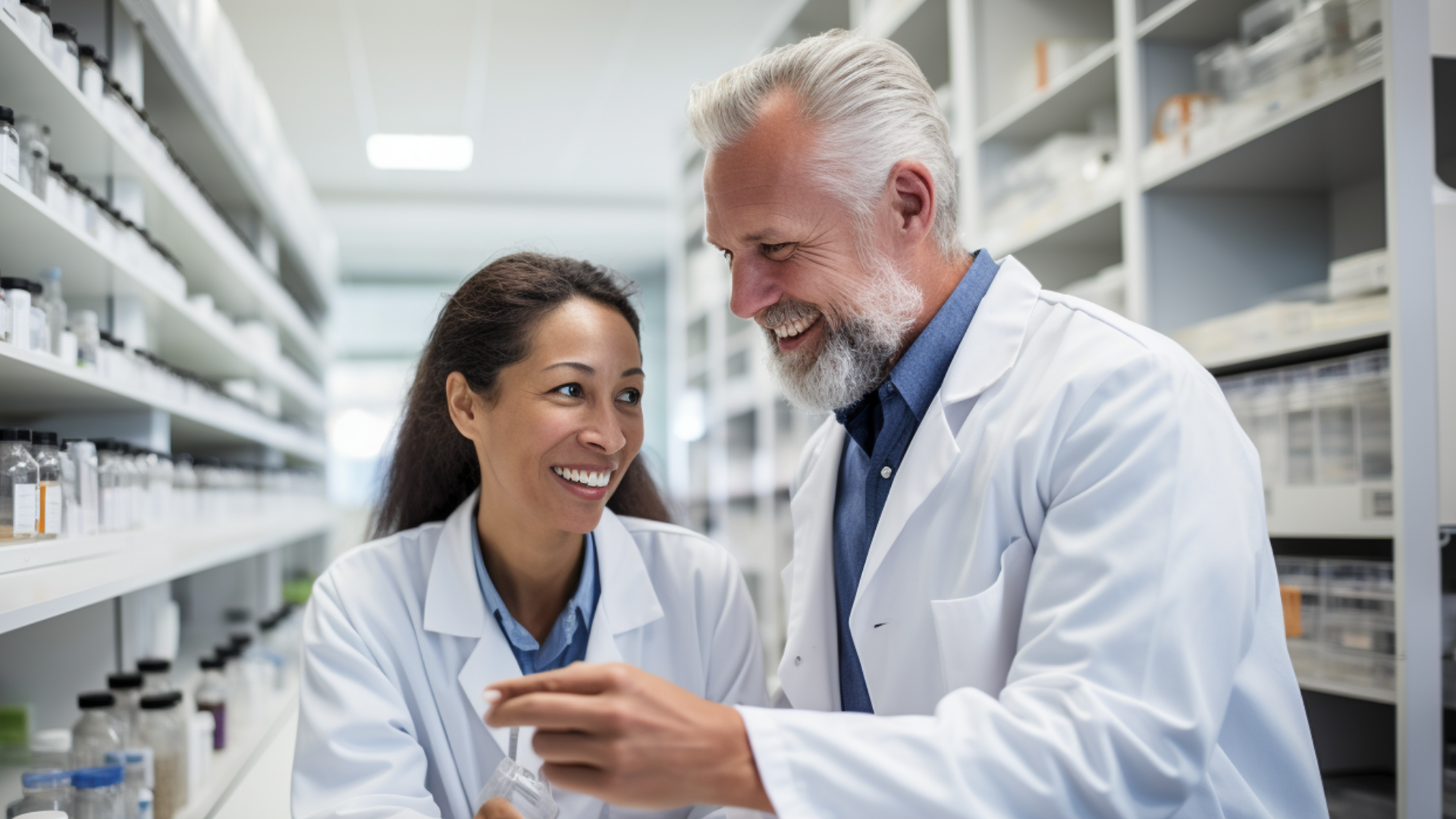 An image of two medical professionals engaged in an intellectual conversation.