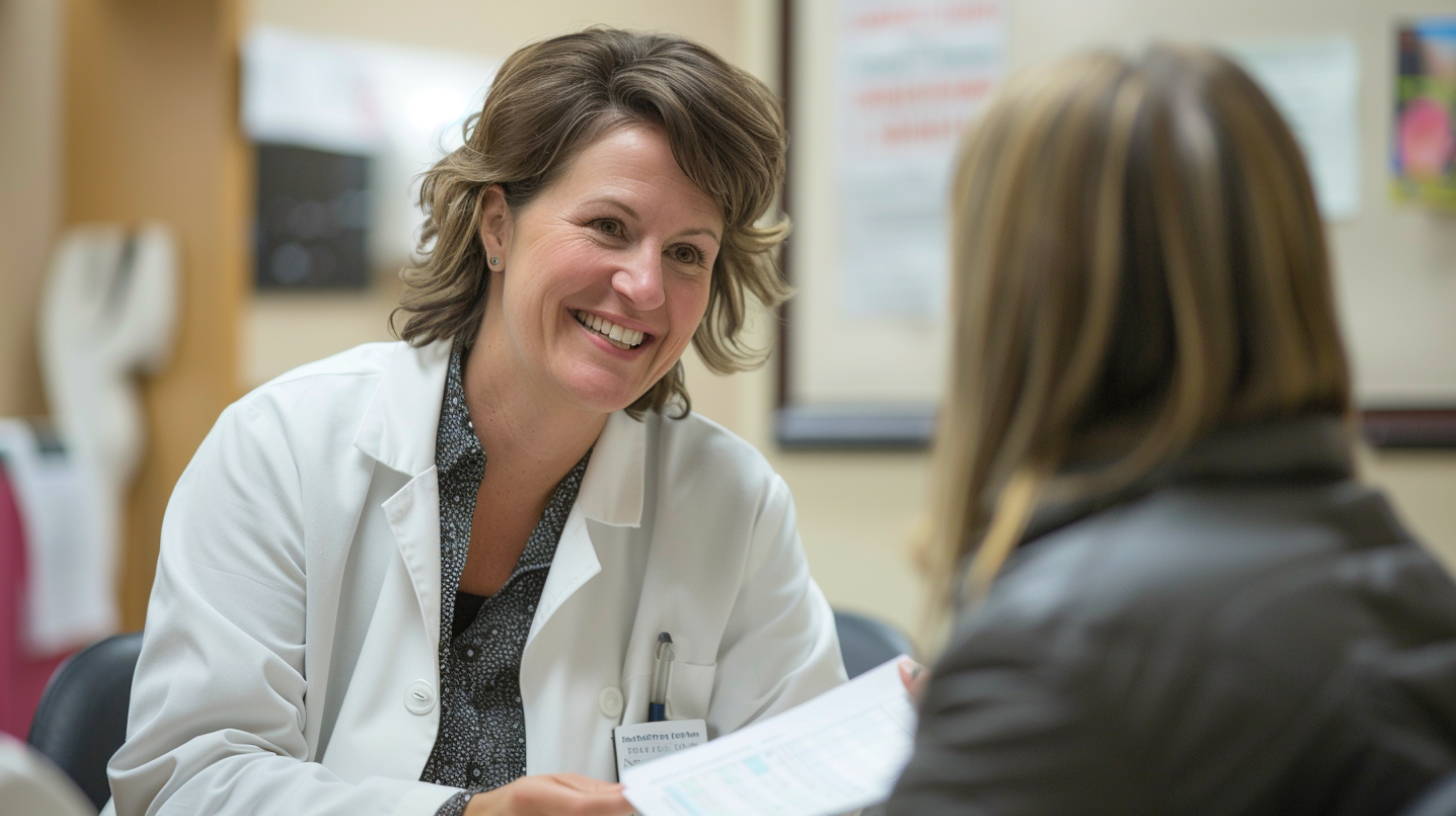 A medical doctor engaged in a conversation with her patient.