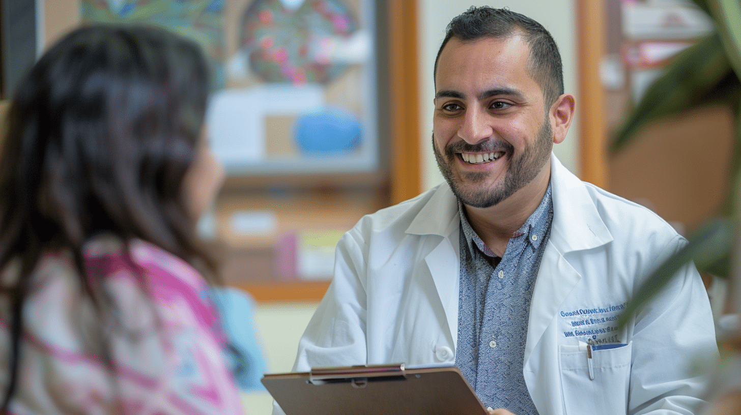 A healthcare professional engaged in a conversation with his patient.