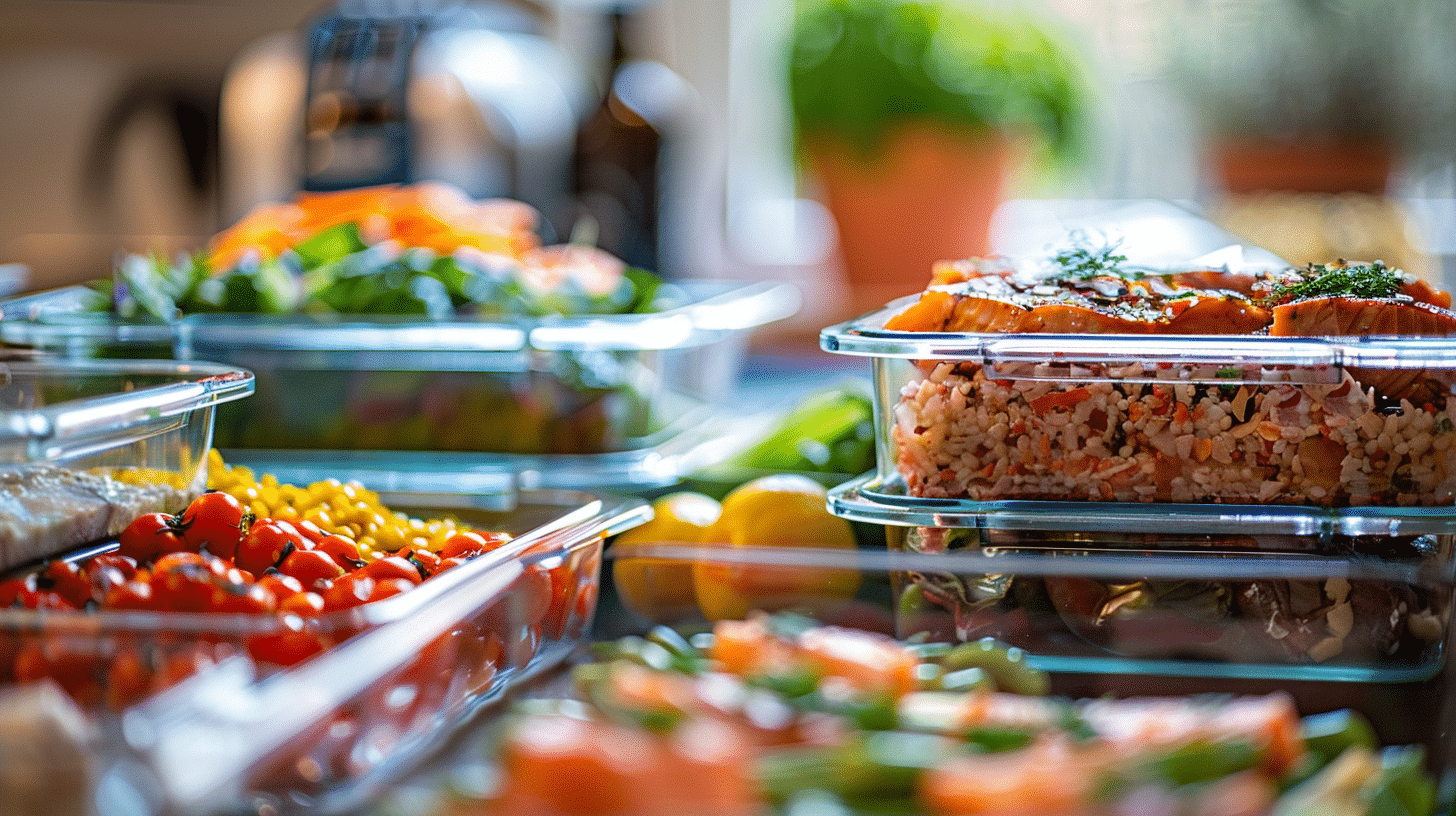 An image of meals in different containers symbolizing meal preparation and planning.