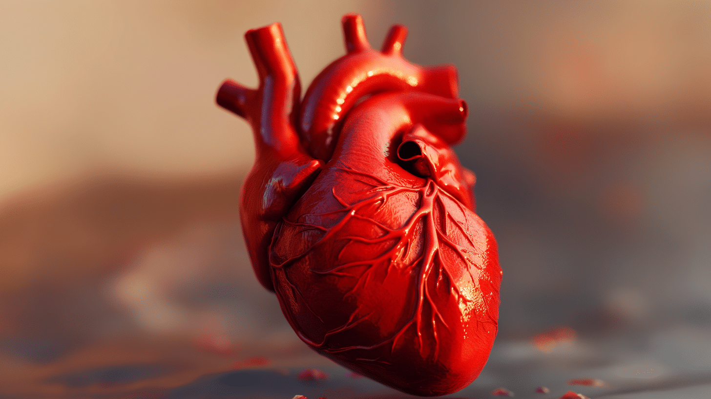 A 3D rendering of a human heart.