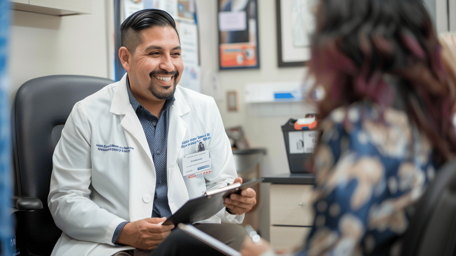 A medical doctor engaged in a conversation with his patient.