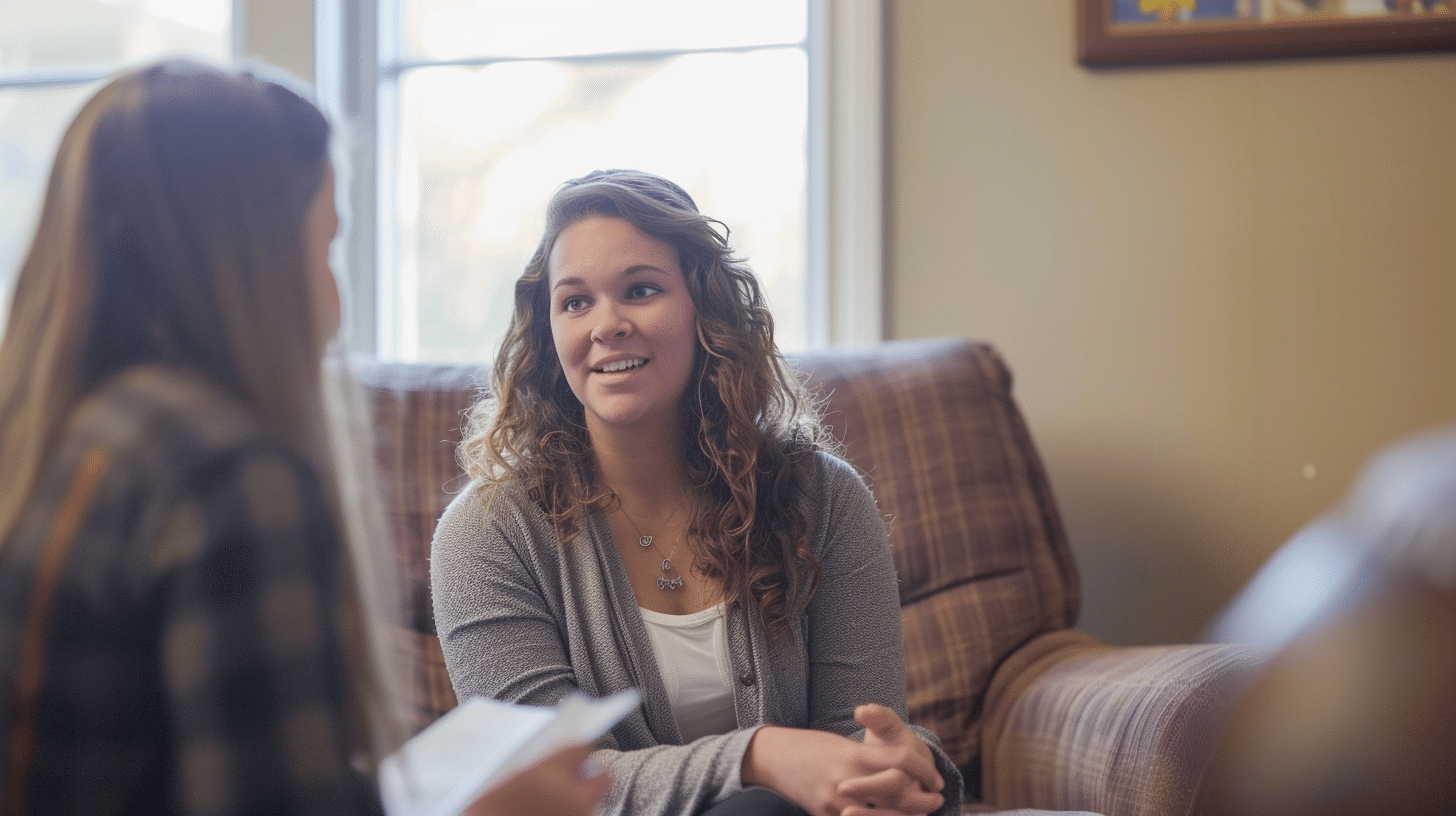 A woman engaged in a motivational therapy with her mentor.