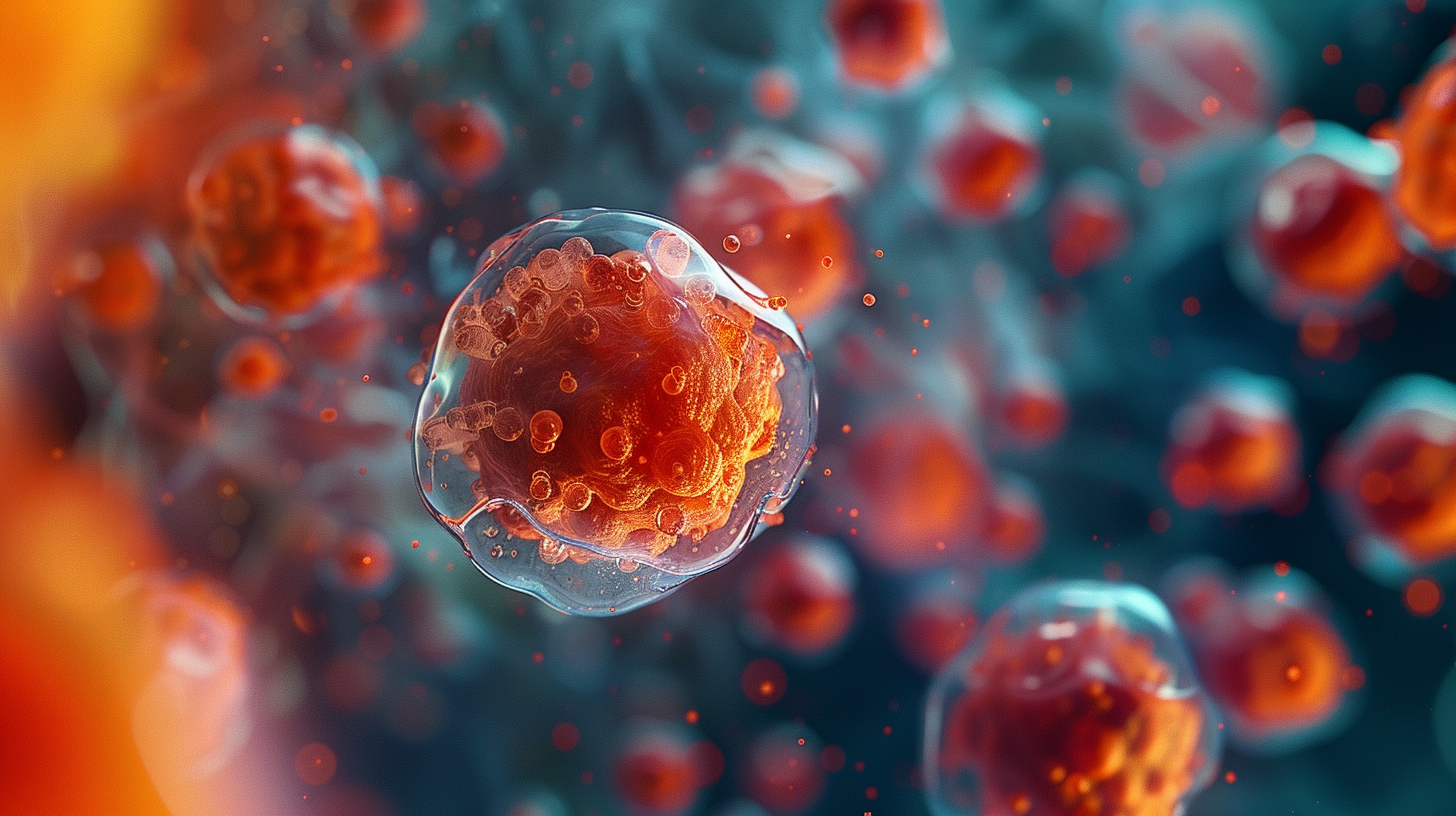 A 3D rendering of metabolic molecules.