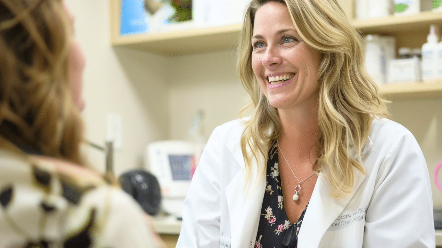 An image of a medical professional engaged in a conversation about weight loss with a patient.