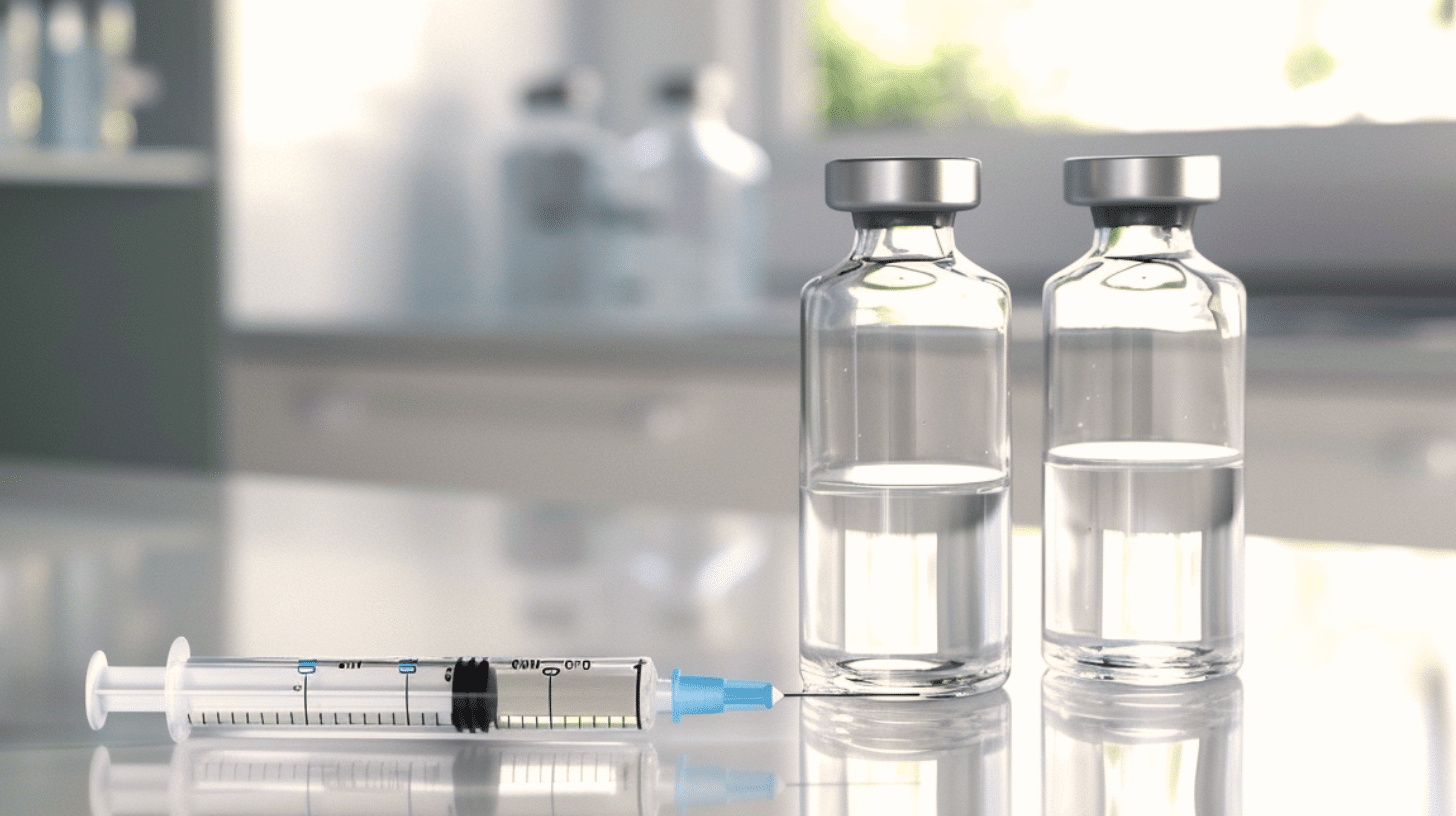 An image of medications in sterile pharmaceutical glass vials depicting GLP-1 receptor agonists medications.