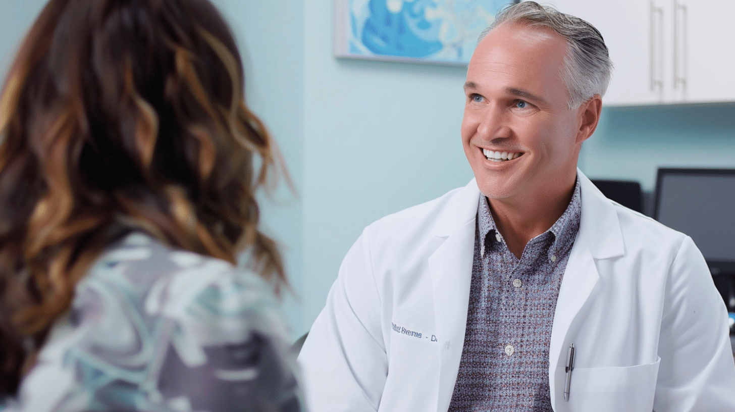 A healthcare professional engaged in a conversation with a patient in the clinic.