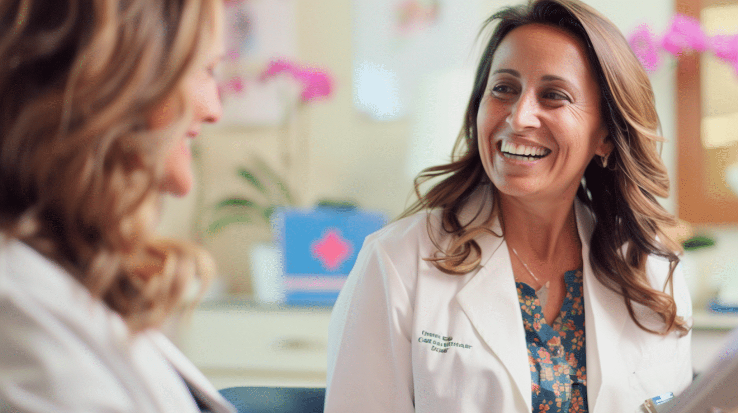 A healthcare staff engaged in a conversation with a patient regarding cardiovascular benefits of SGLT2 inhibitors.