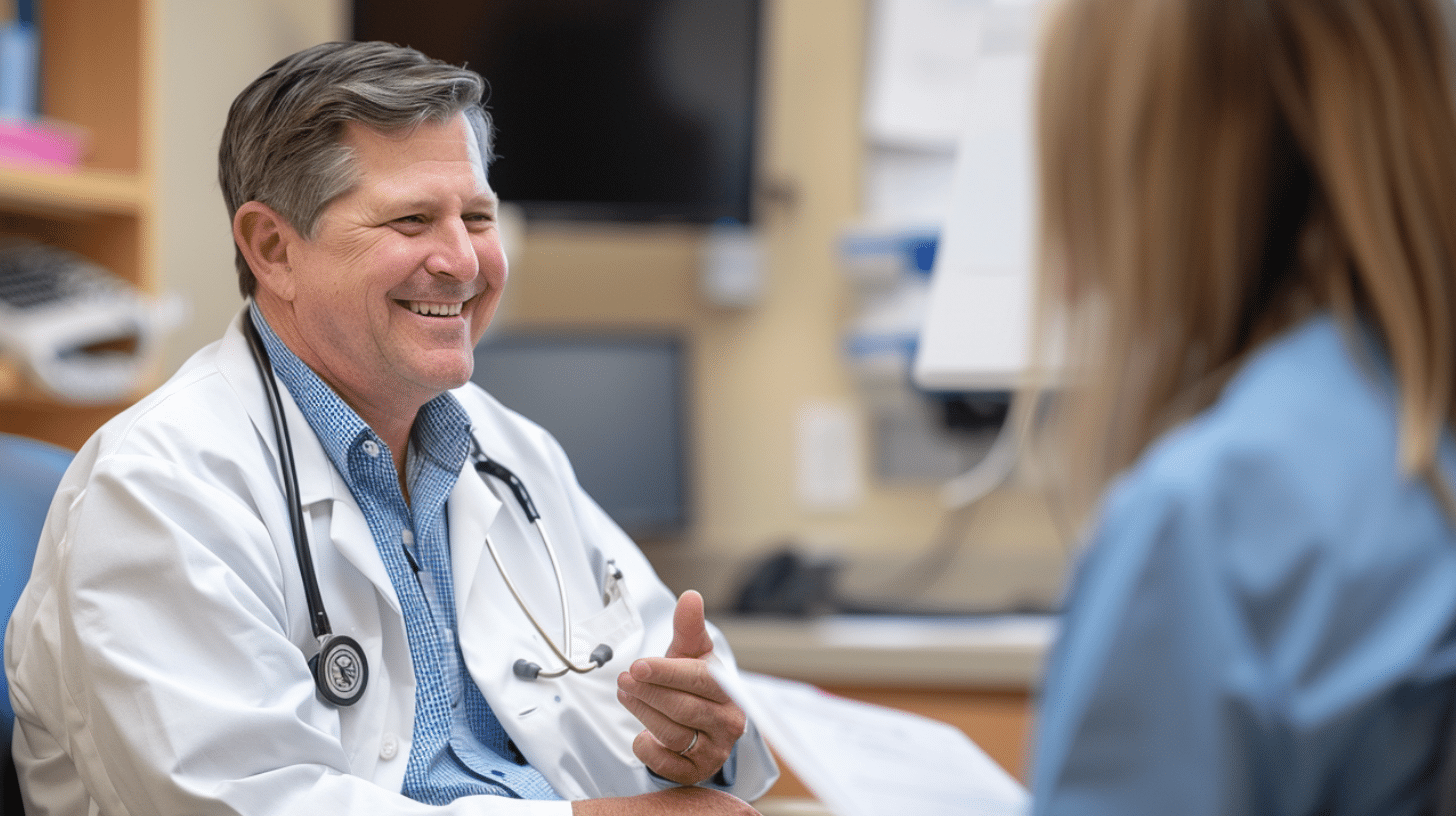 A medical doctor engaged in a conversation with his patient.