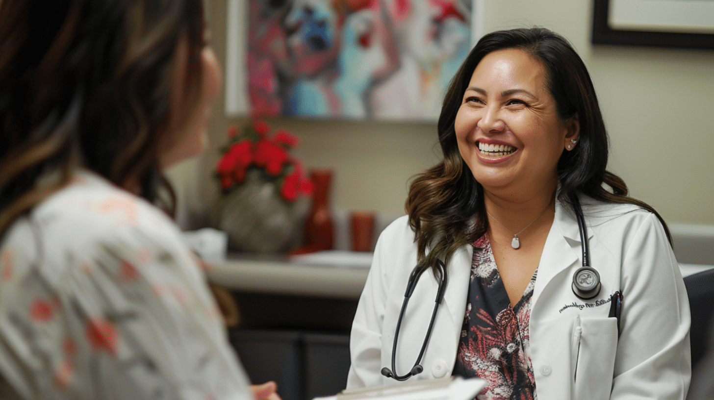 A medical doctor engaged in a conversation with her patient.