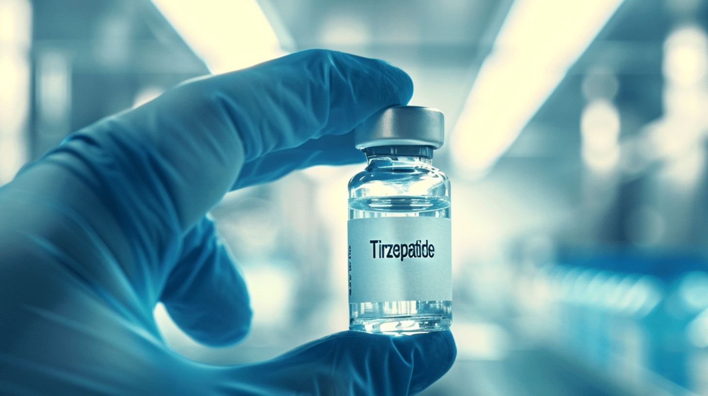 An image of tirzepatide medication in a vial.