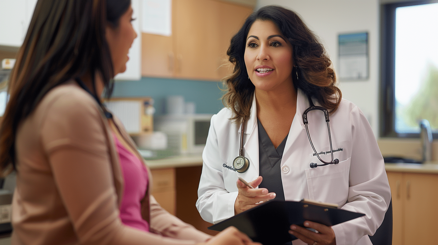 A weight loss doctor talking to a patient.