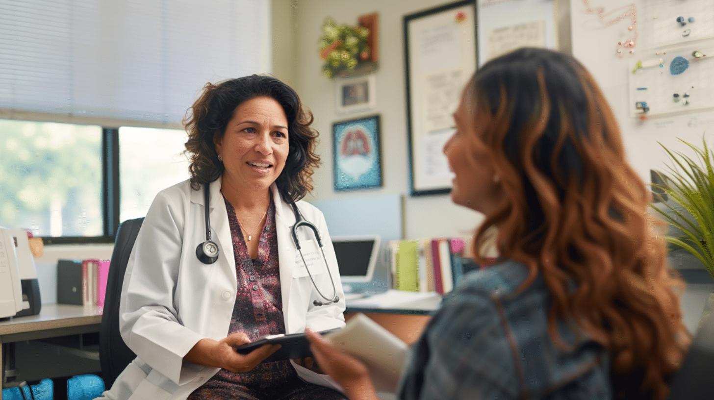 A doctor and a patient having a discussion about the importance of medication adherence in managing weight and diabetes.