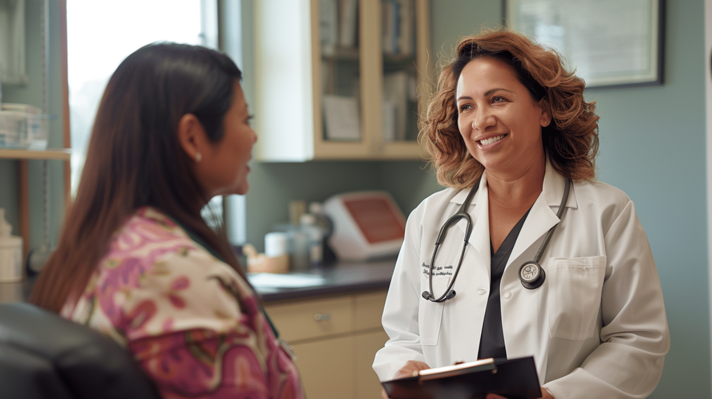 A weight loss doctor having a conversation with a patient.