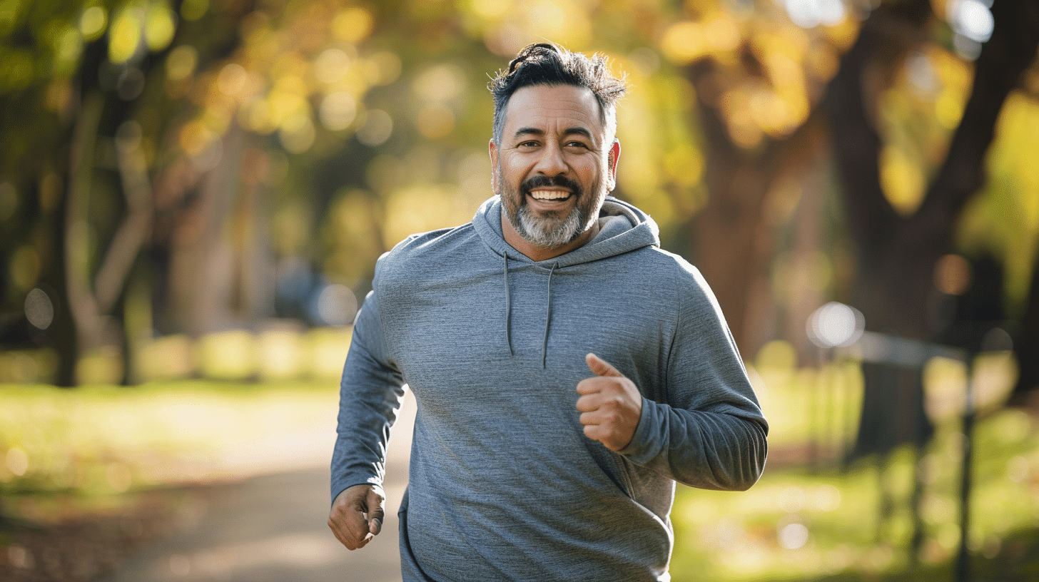 A man jogging in the park.