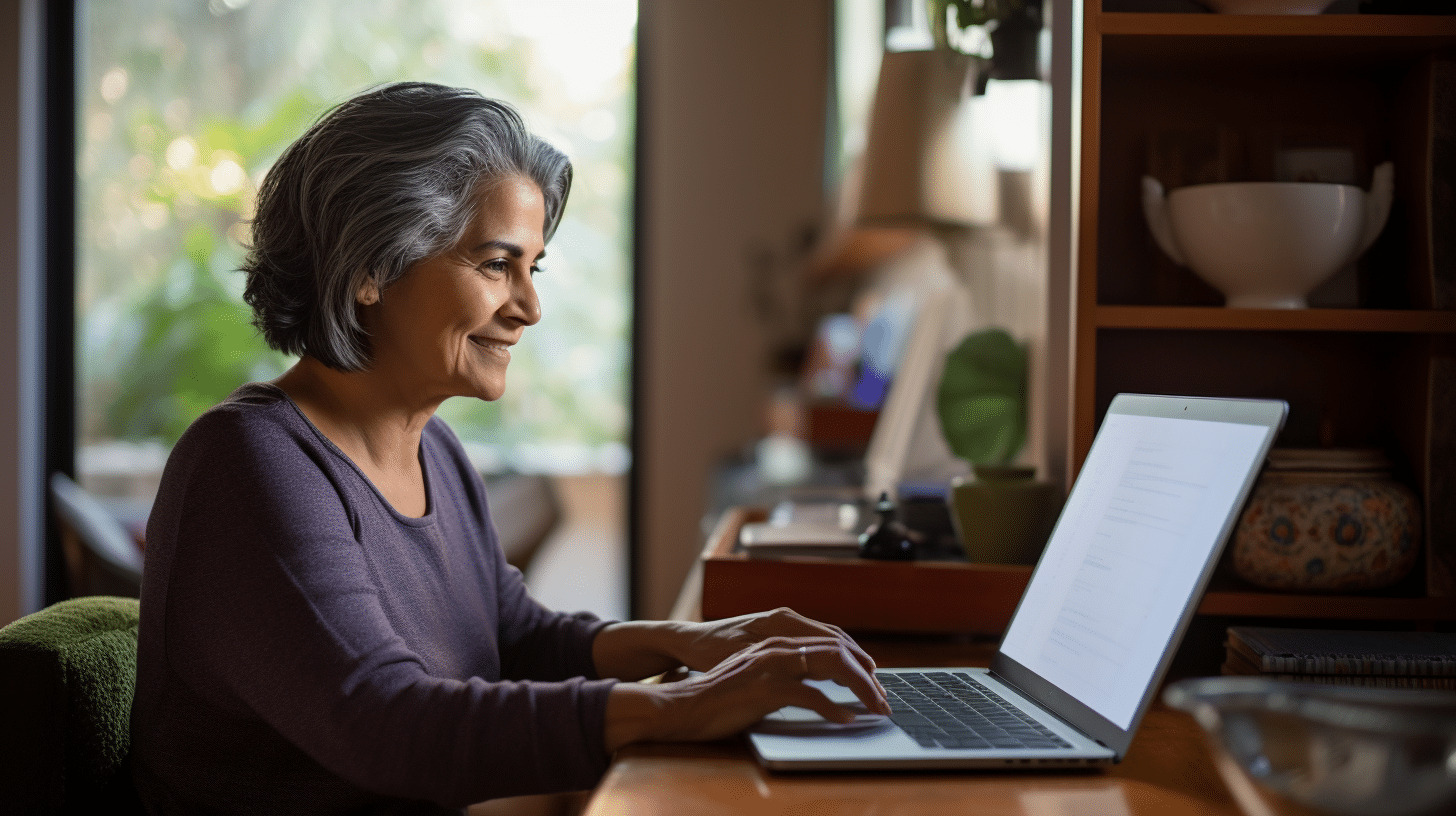 A woman doing telehealth consultations.