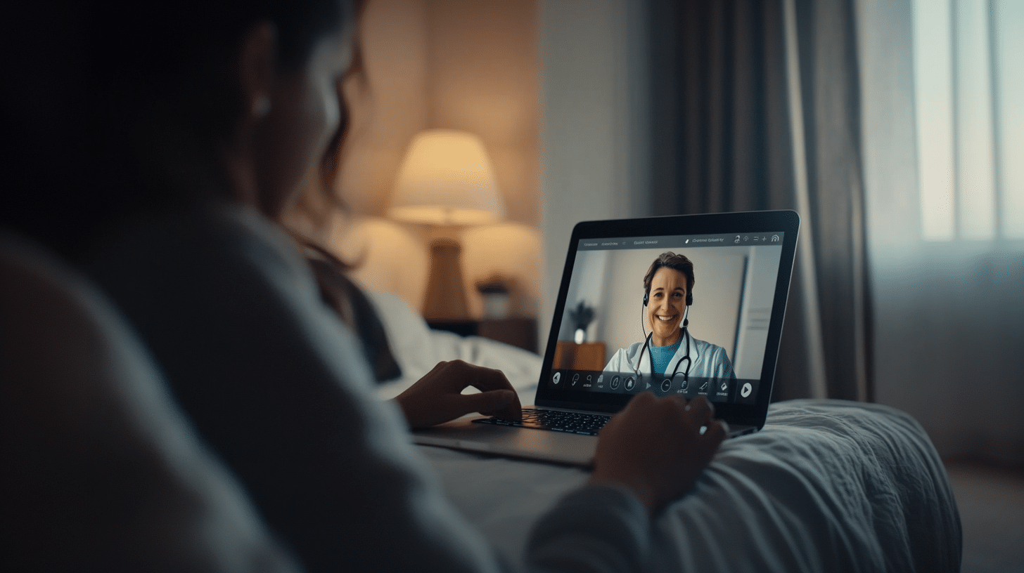 A woman having a telehealth consultation.