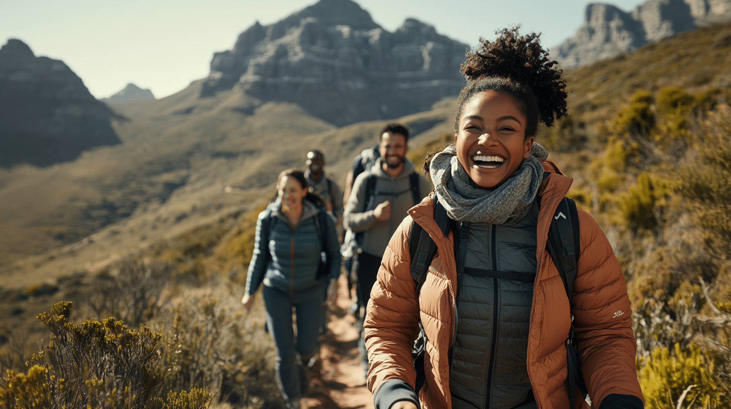 A group of friends hiking together.