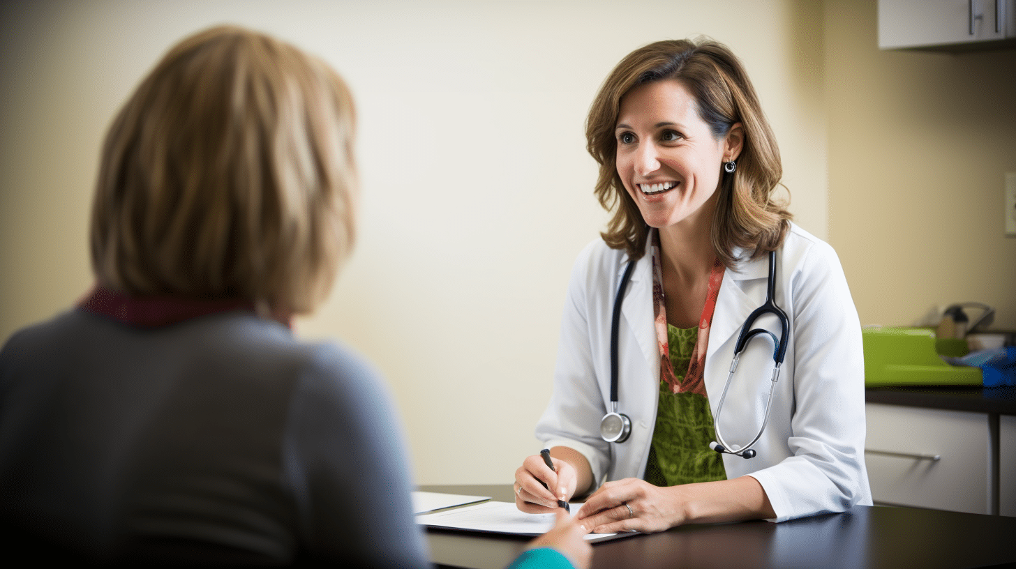 A weight loss doctor engaging with a conversation with her patient.