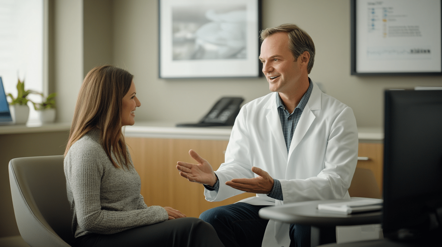 A clinician with his patient having a discussion about unhealthy habits that contribute to weight gain.