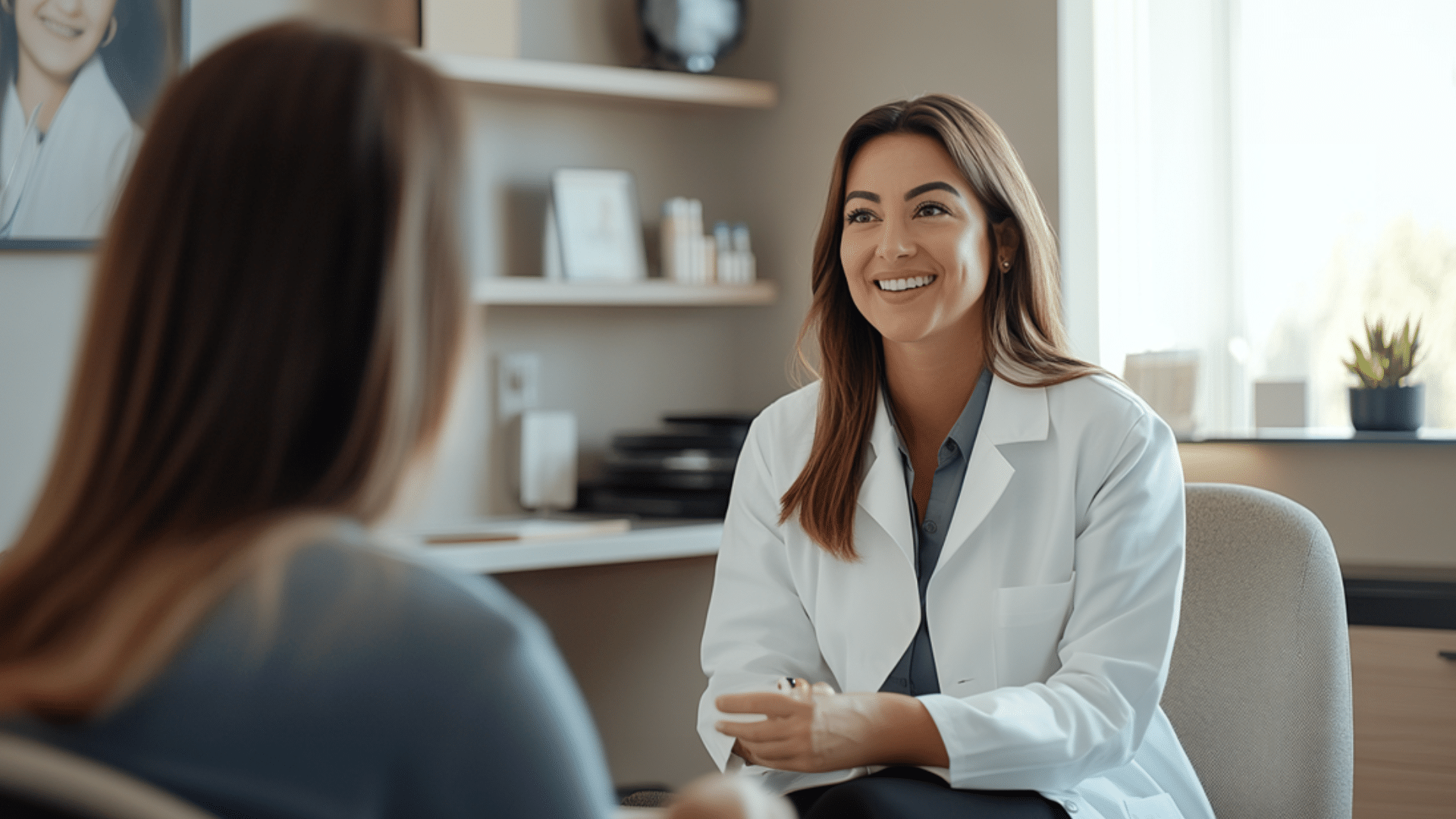 A weight loss doctor engaging in a discussion with her patient.