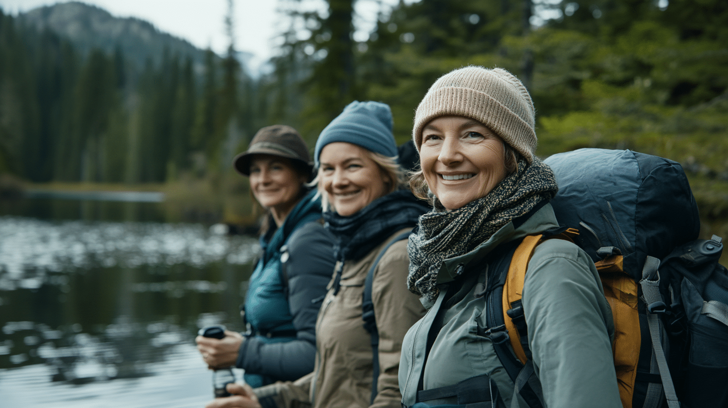 A group of friends hiking a mountain together.