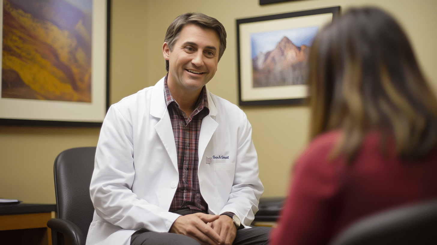 A weight loss doctor talking to his patient.