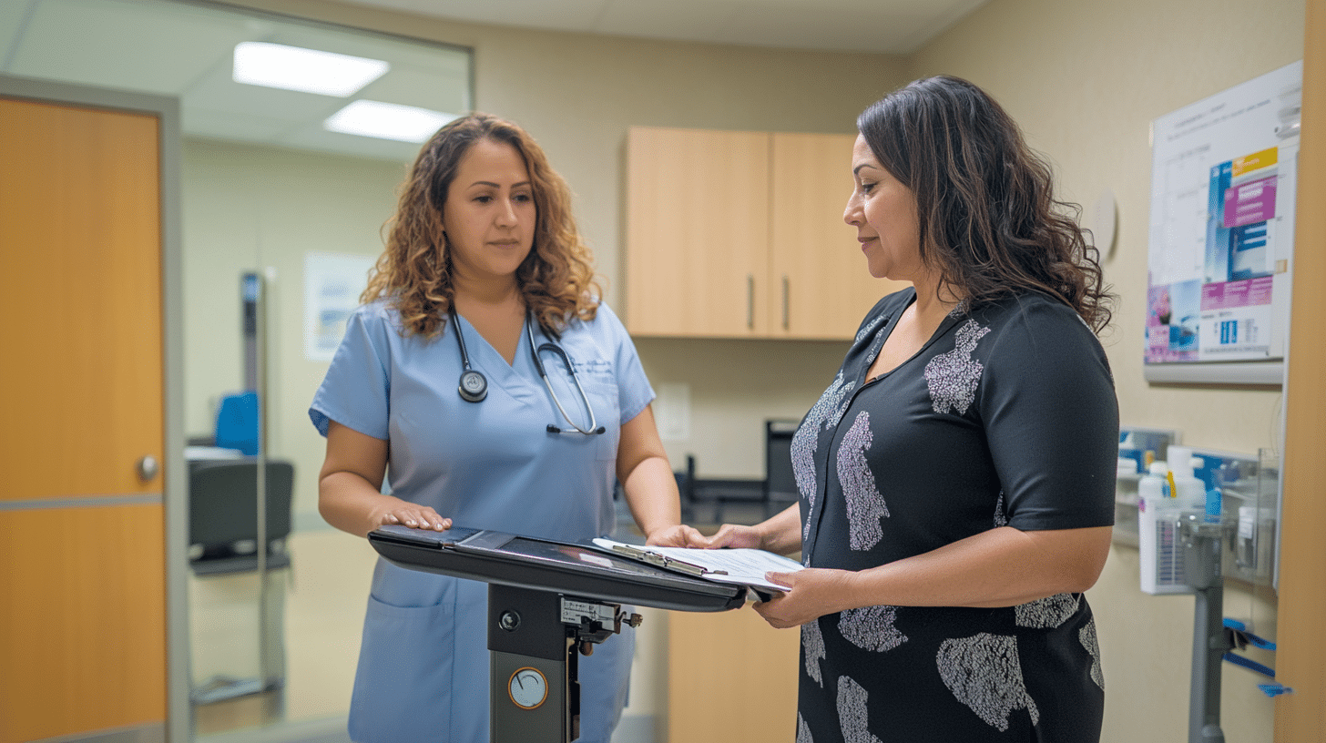 A medical professional helping a patient.