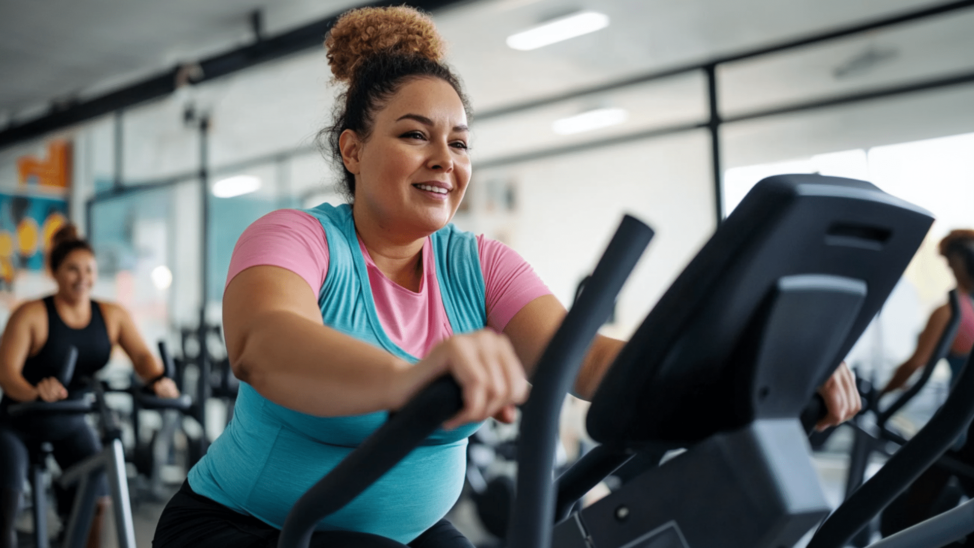 A woman doing a biking exercise.