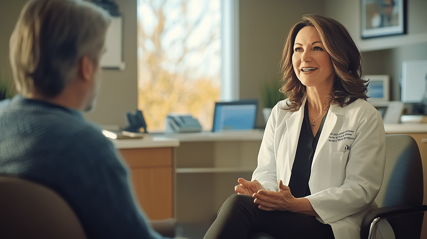 A weight loss doctor discussing medication types to her patient.