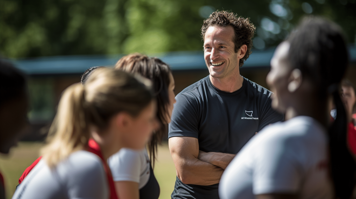 A group of people doing outdoor exercise with personal coach.