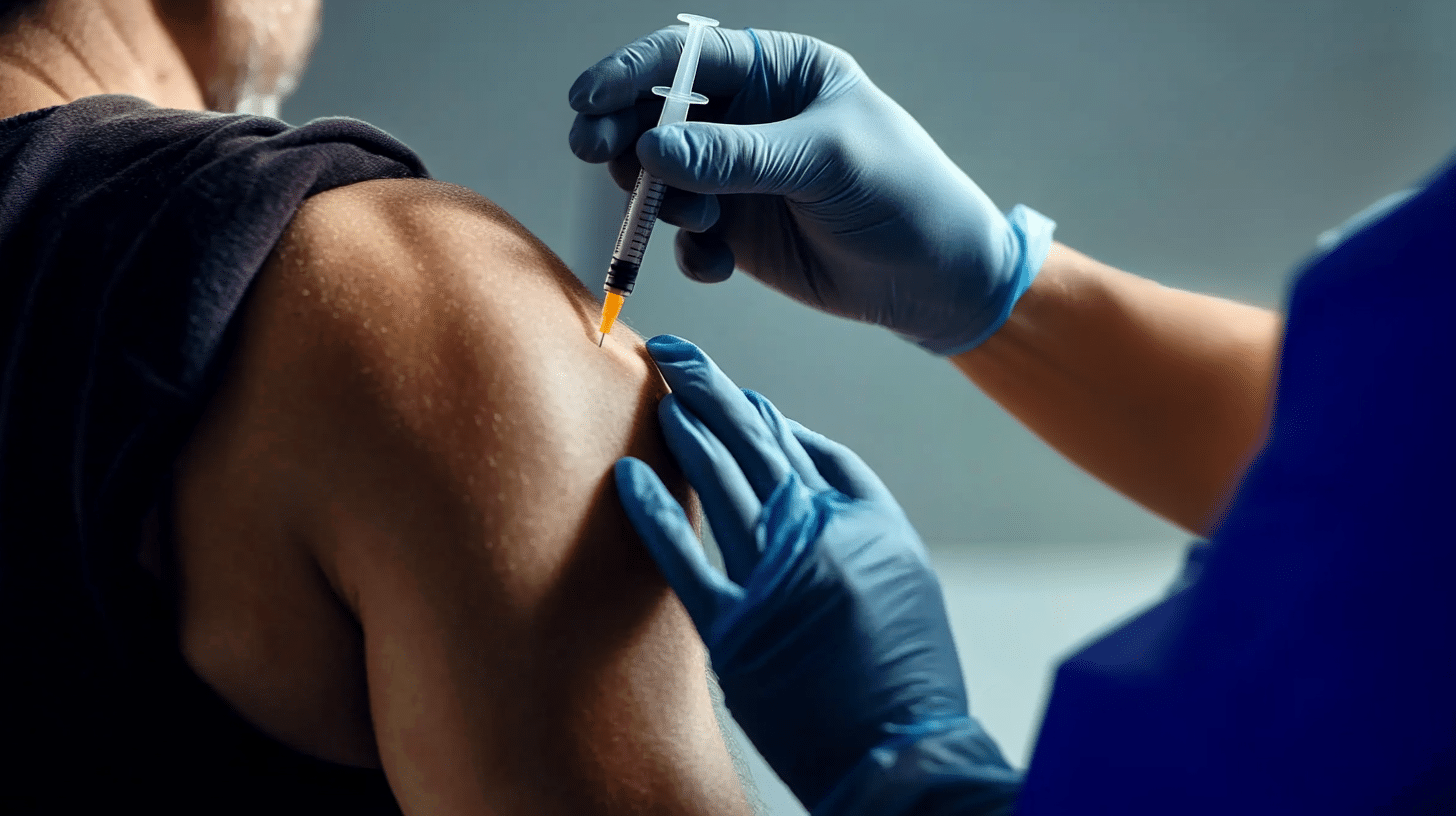 A weight loss clinician carefully administering a weight loss injection to a patient as part of their treatment plan.