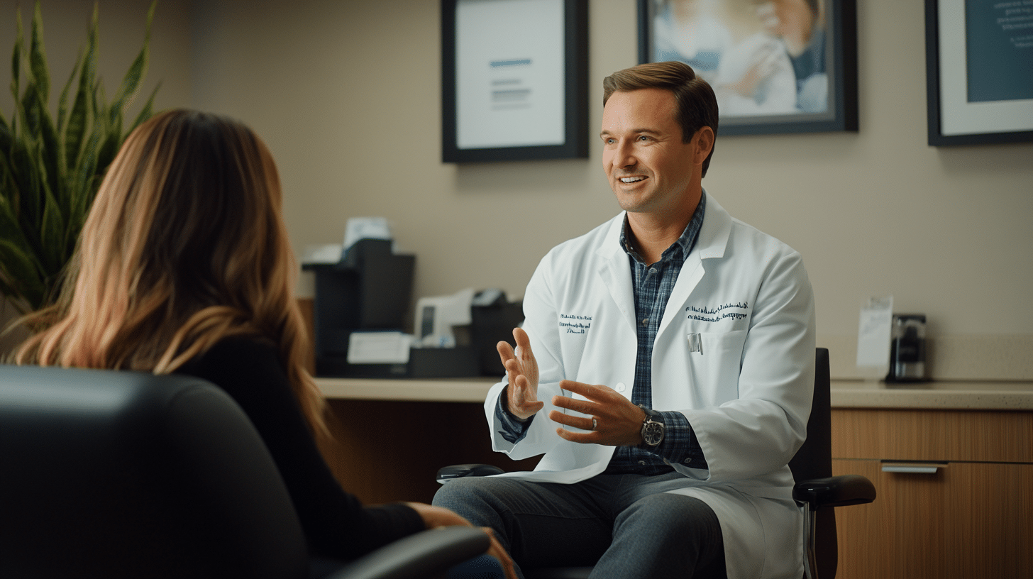 A weight loss doctor doing follow-up assessment to his continuing patient.