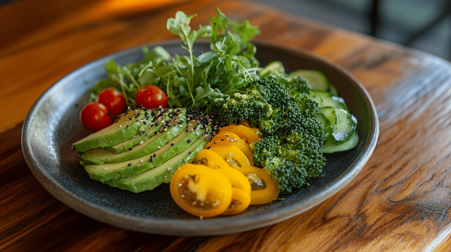 A healthy salad on a plate.