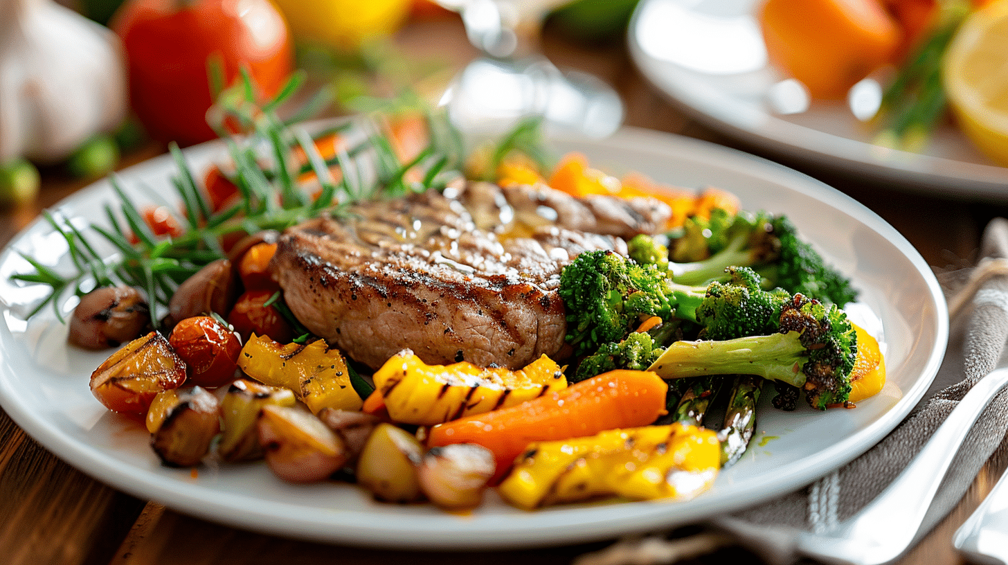 Dinner plate with Atkins-Diet-based meal showing a small amount of food.