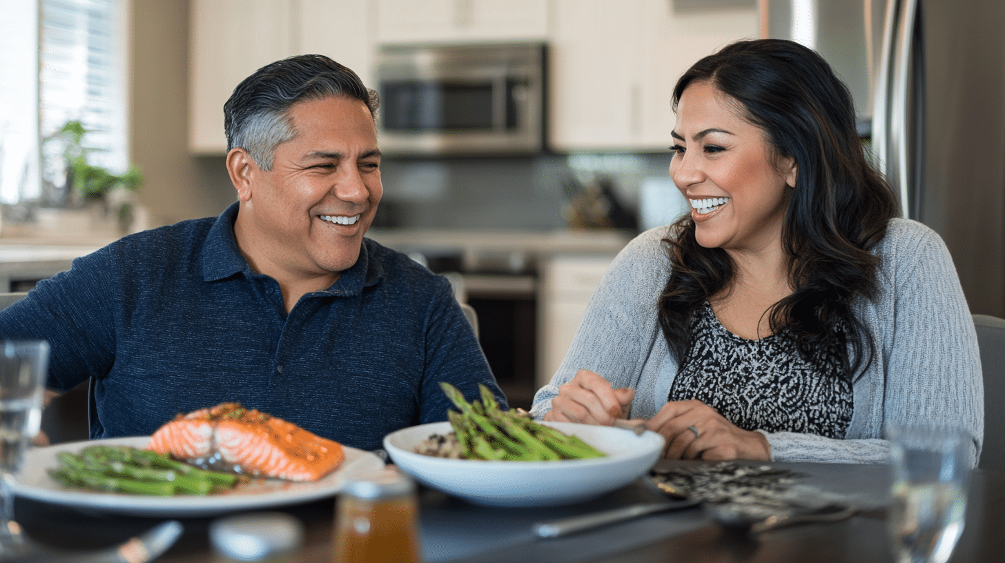 A couple eating together healthy meals.