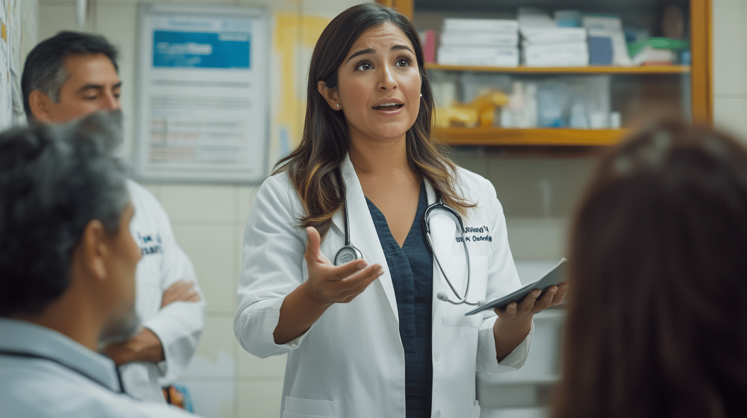 A doctor with co-physicians in a clinic.