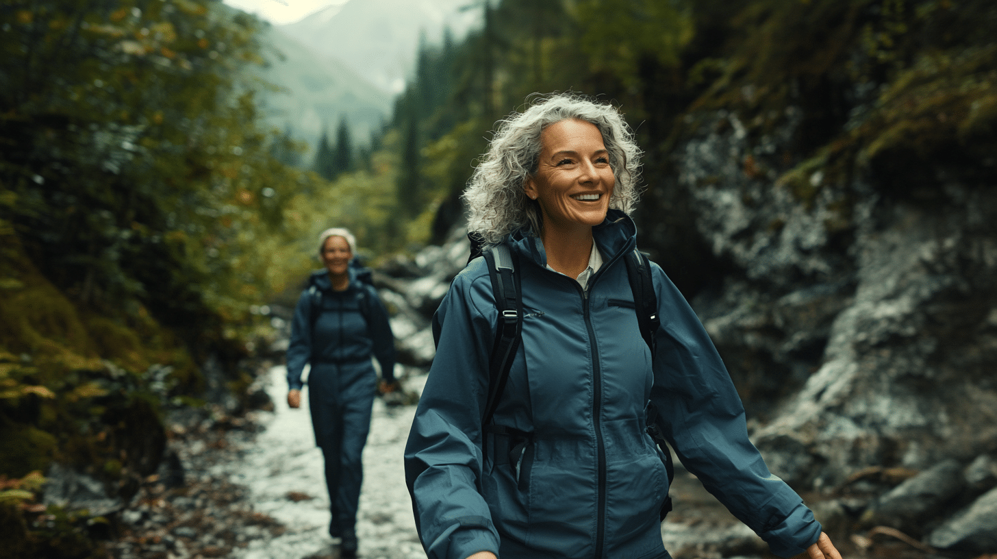 A woman hiking together with her friend.