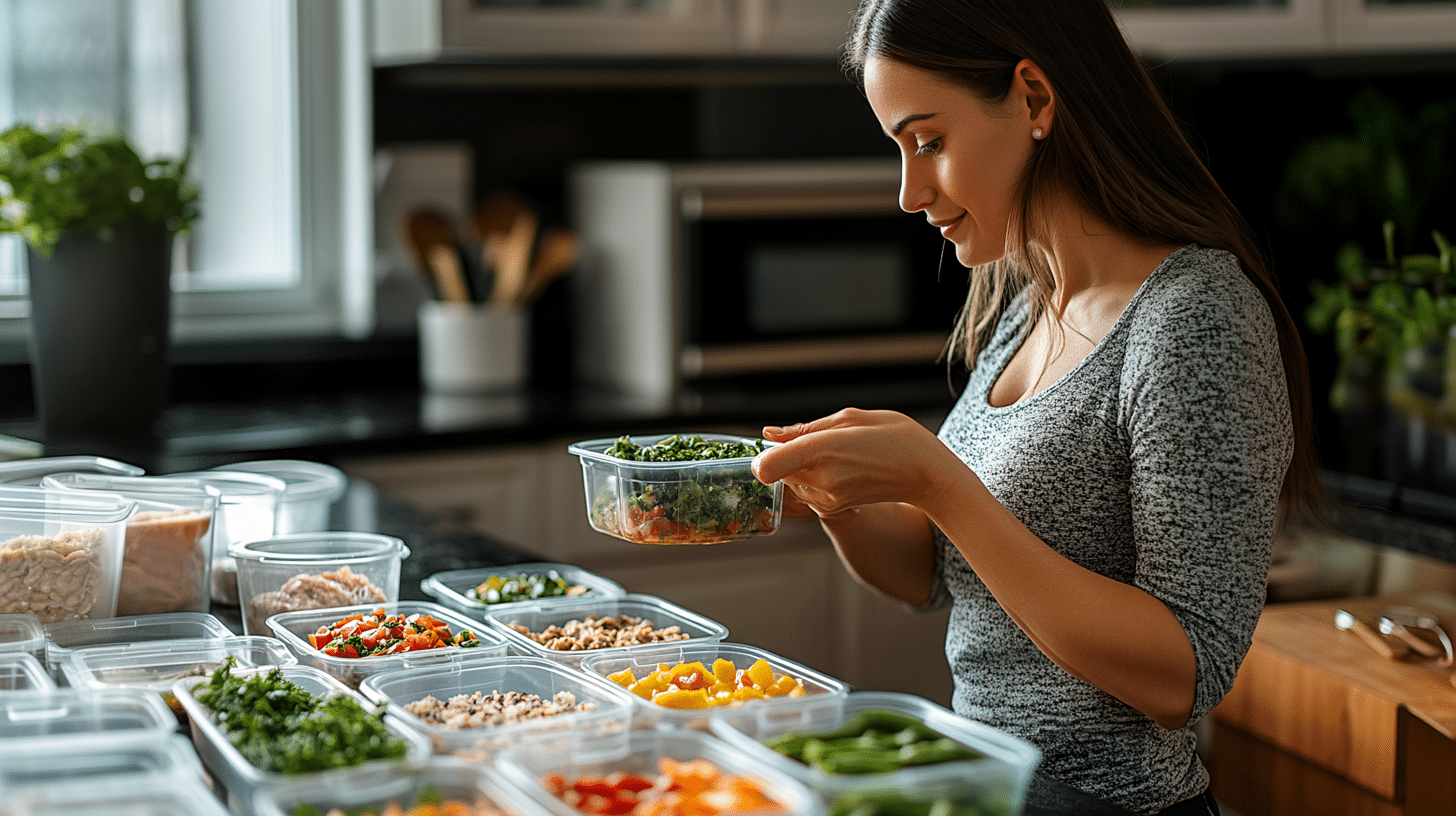 A woman preparing her healthy meal plan for the week.