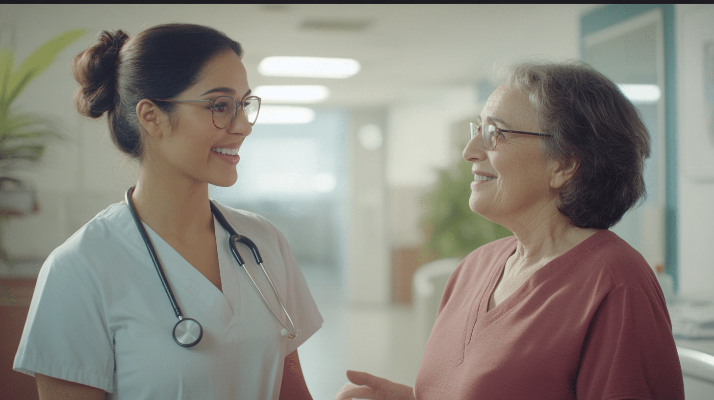 A nurse practitioner explaining nutritional needs to her patient.