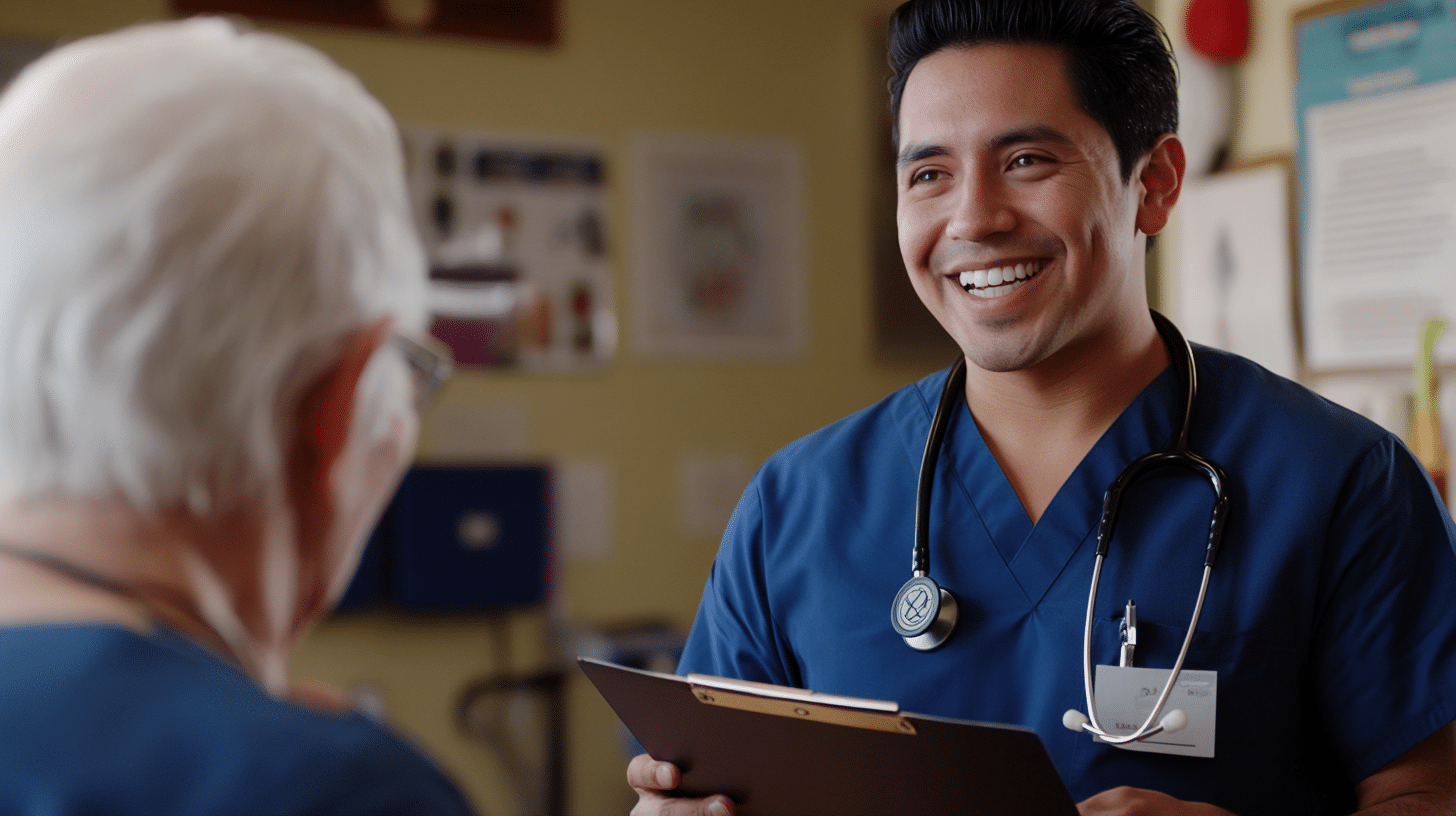 A nurse practitioner explaining nutritional needs to her patient.